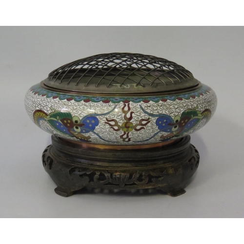 457 - A Chinese Cloisonne Bowl on wooden stand, 20cm