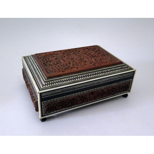 460 - An Indian Carved and Inlaid Box, 22.5 x 16cm, bought 1941. No bidding from countries where ivory imp... 