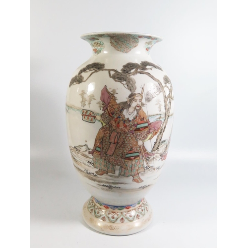 467 - A Japanese Meiji Period Porcelain Vase decorated with warriors and lady, 38cm