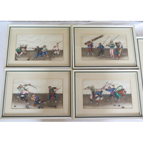 471 - A Set of Five Chinese Paintings depicting various battle scenes, framed and glazed, 30 x 17cm *PHONE... 