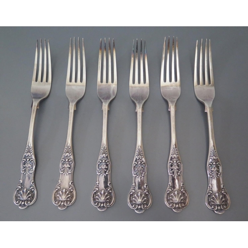 62 - A Set of Six Victorian Silver Queen's Pattern Table Forks, Sheffield 1893, Walker & Hall, 483g