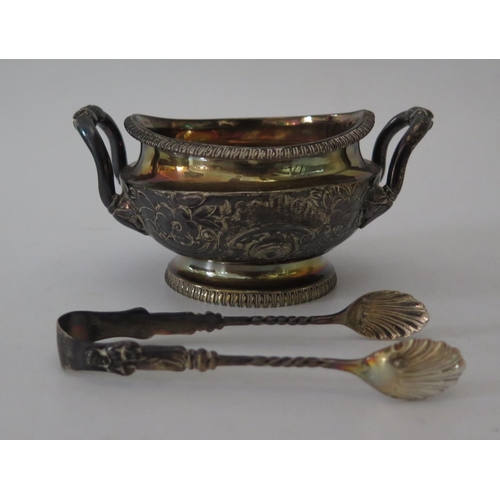 70 - A Small George III Silver Two Handled Sugar Bowl with embossed floral scroll decoration London 1805,... 