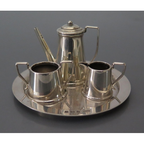 99 - An Elizabeth II Silver Doll's House Four Part Tea Set, Birmingham 1970, John Rose, 55g