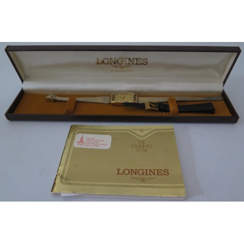 143 - A Longines Ladies Wristwatch with metal Longines bracelet and leather strap, boxed and with guarante... 