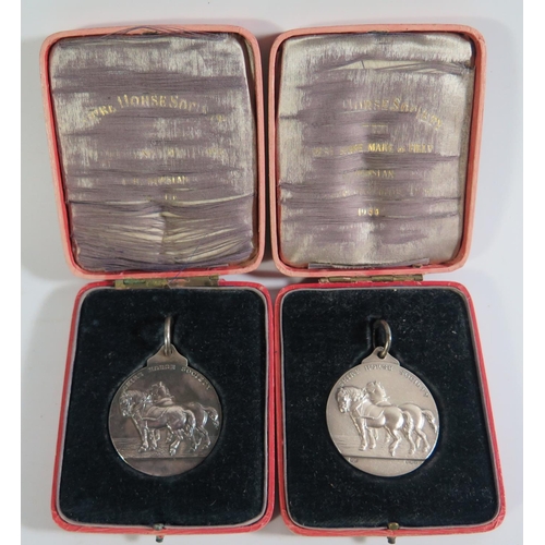 265 - Two Shire Horse Society Silver Medallions by Mappin & Webb