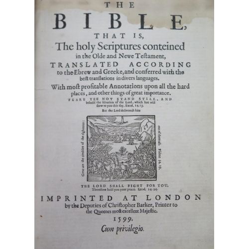 315 - Geneva Bible, Imprinted at London by the Deputies of Christopher Barker 1599, modern leather binding