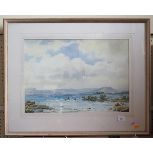 409 - Frank Egginton RCA FIAL (1908-1990), Lough Mask from Caher, Co. Mayo, watercolour, framed and glazed... 