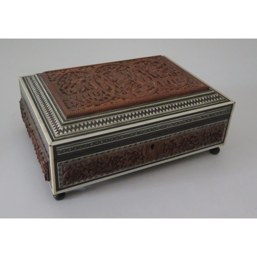 460 - An Indian Carved and Inlaid Box, 22.5 x 16cm, bought 1941. No bidding from countries where ivory imp... 