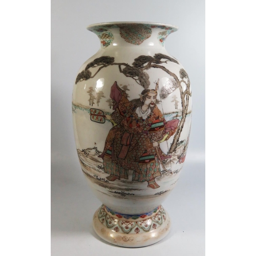 467 - A Japanese Meiji Period Porcelain Vase decorated with warriors and lady, 38cm