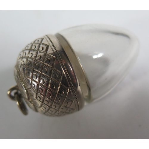 90 - A Nineteenth Century White Metal Mounted Scent Flask of acorn form, c. 5.5cm