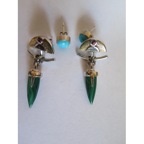 38a - A Pair of Silver and Malachite Dressing Earrings and one other pair