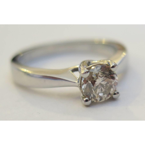 43a - A .96ct Diamond Solitaire Engagement Ring in .950 platinum setting, size M.5, 6.7g