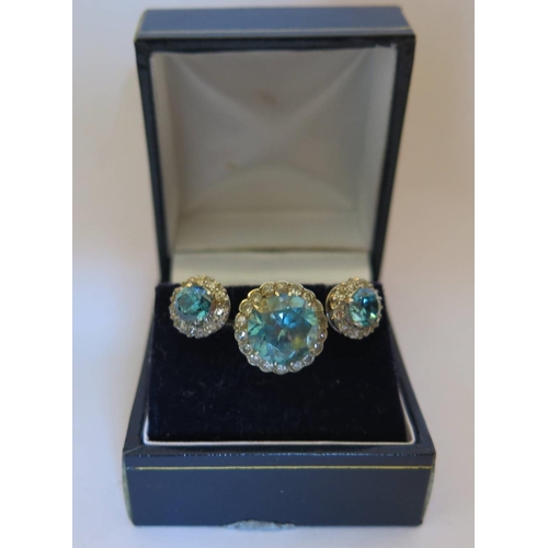 44p - A Blue Topaz Dress Ring with matching earrings