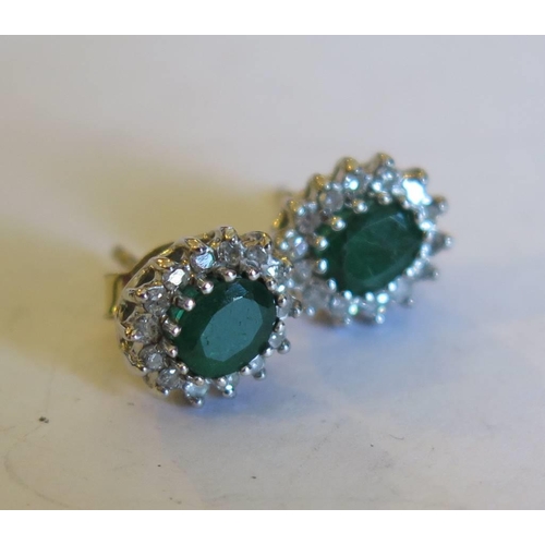 A Pair of 9ct Gold Emerald and Diamond Earrings,