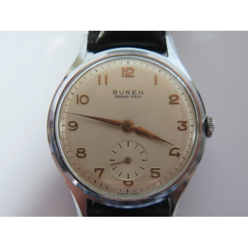 110 - A Buren Grand Prix Gent's Stainless Steel Wristwatch, the 34mm dial with subsidiary seconds dial, 15... 