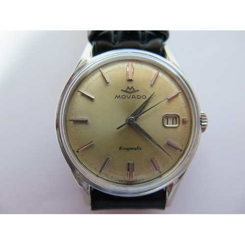 120 - A Movado Kingmatic Steel Cased Gent's Centre Second Automatic Wristwatch, the 35mm dial with date, o... 