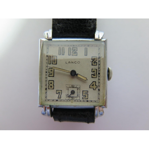 125 - A Lanco Art Deco Gent's Square Dial Manual Wristwatch, the 33 x 26mm dial with subsidiary seconds ha... 