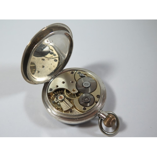 19 - An Omega .935 Silver Keyless Open Dial Pocket Watch, the enamelled dial with Roman numerals and subs... 