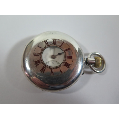 2 - A Victorian Silver Cased Half Hunter Pocket Watch with red enamel outer case having Roman numerals, ... 