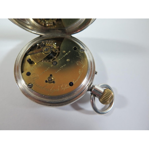 2 - A Victorian Silver Cased Half Hunter Pocket Watch with red enamel outer case having Roman numerals, ... 