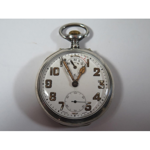 30 - An Edward VII Zenith Silver Cased Keyless Open Dial Pocket Watch, the 48mm enamelled dial with Arabi... 