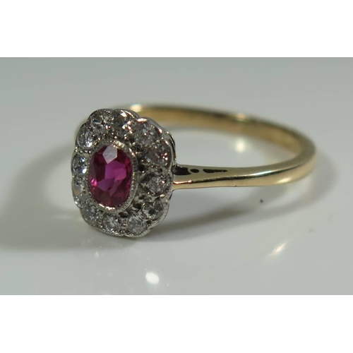 305 - A Ruby and Diamond Cluster Ring, size N.5, 3g. Ruby .51ct, EDW .25ct