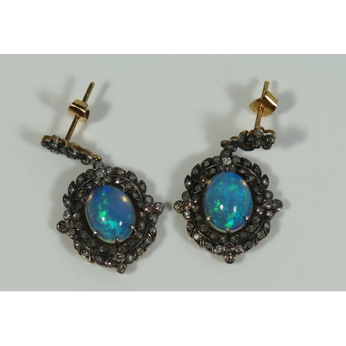 318 - A Pair of White Opal and Diamond Pendant Earrings, 5.7g, 30mm drop