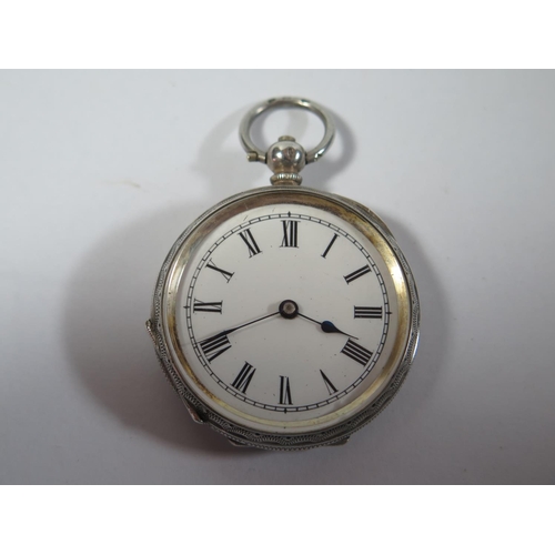 35 - A .935 Silver Cased Keywound Open Dial Ladies Fob Watch, the enamelled 38mm dial with Roman , c. 190... 