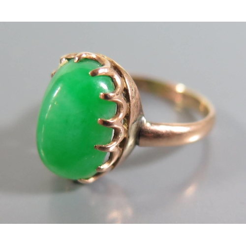 383 - A 9ct Yellow Gold Jadeite Ring, size N, 3.9g