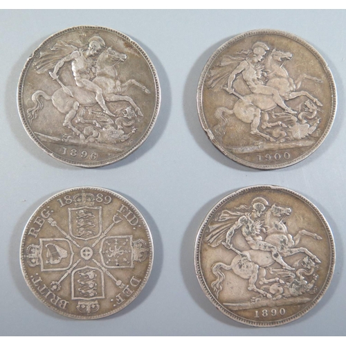 390 - Four Victorian Silver Crowns: 1889, 1890, 1896 and 1900