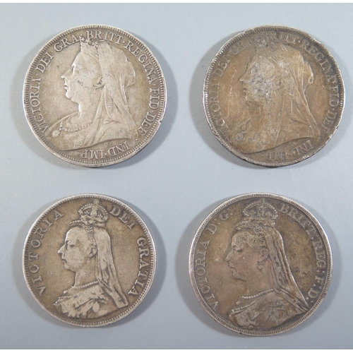 390 - Four Victorian Silver Crowns: 1889, 1890, 1896 and 1900