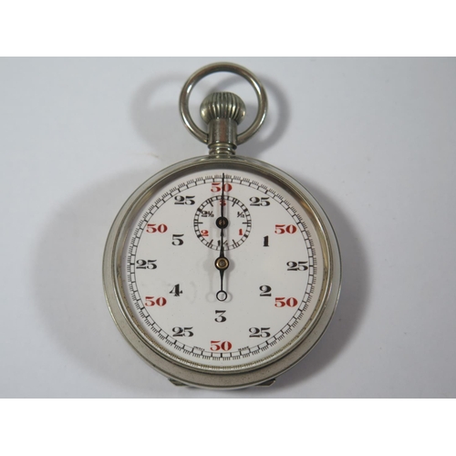 44 - A Silver Plated Keyless Open Dial Timer Stopwatch, the enamelled 50mm dial with red and black numera... 