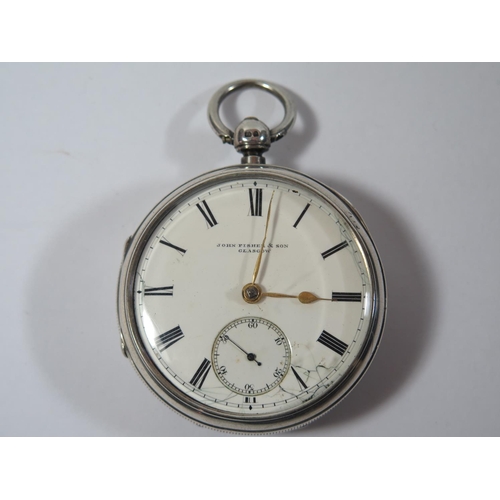 48 - A Victorian Silver Cased  Keywound Open Dial Pocket Watch with chain driven fusee movement, the enam... 