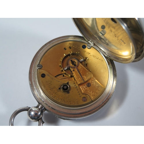 49 - A Victorian Waltham Silver Cased Keywound Open Dial Pocket Watch, the enameled dial with Roman numer... 