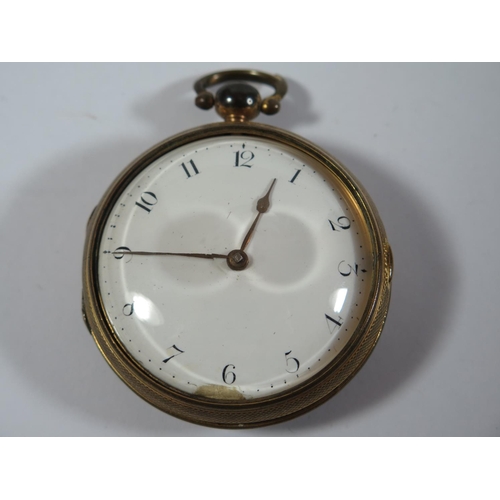 64 - A Nineteenth Century English Gold Plated Verge Fusee Pocket Watch, the enamelled dial with Arabic nu... 