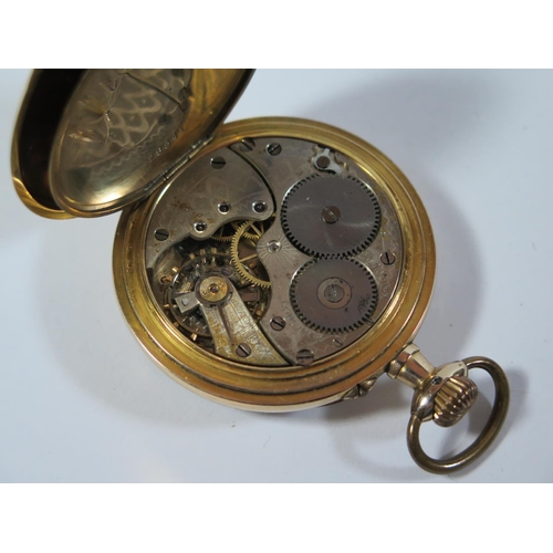 65 - A Longines Gold Plated Keyless Open Dial Pocket Watch, the 48mm enamelled dial with Roman numerals a... 