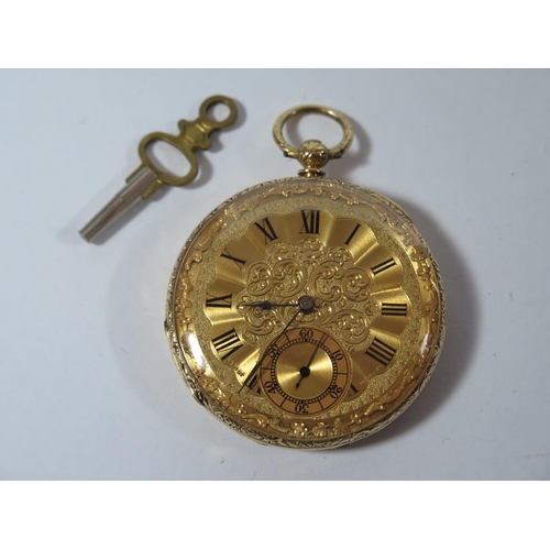 66 - An 18ct Gold Cased Keywound Pocket Watch by Brandt Geneve, the 44mm dial with Roman numerals and sub... 