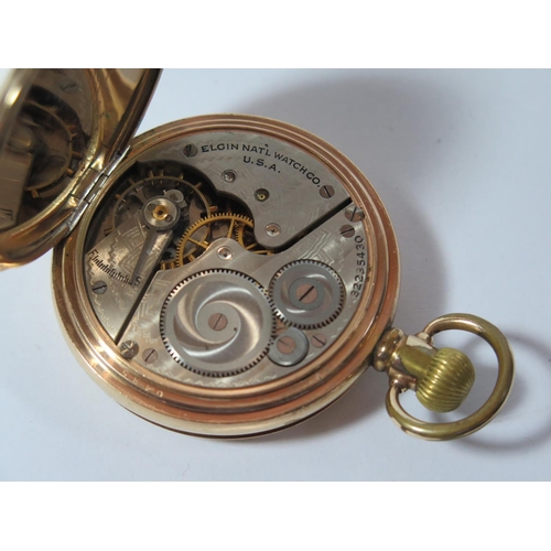 68 - An Elgin Gold Plated Full Hunter Pocket Watch, the 51mm enamelled dial with Roman numerals and subsi... 