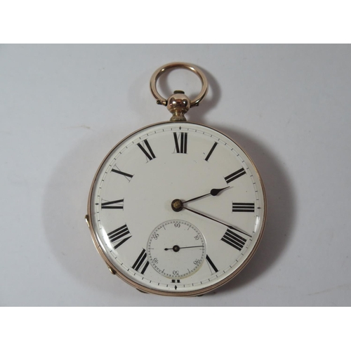 69 - A 14K Gold Keywound Open Dial Pocket Watch, the 47mm enamelled dial with Roman numerals and subsidia... 