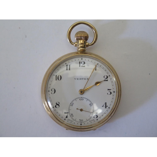 79 - A Vertex 9ct Gold Gent's Open Dial Keyless Pocket Watch, the 42mm dial with Arabic Numerals and subs... 