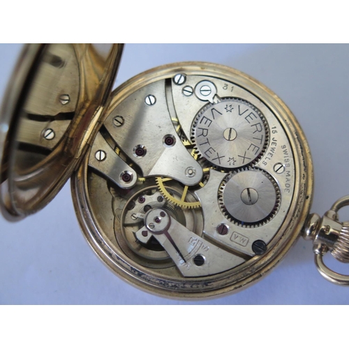 79 - A Vertex 9ct Gold Gent's Open Dial Keyless Pocket Watch, the 42mm dial with Arabic Numerals and subs... 