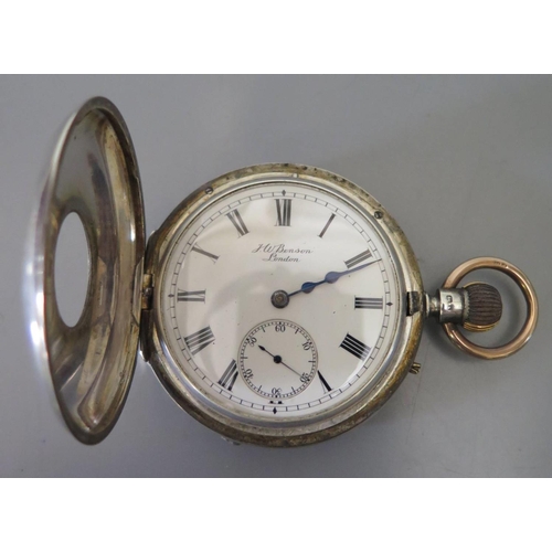 90 - An Edward VII Silver Half Hunter Pocket Watch by J.W. Benson, the 40mm dial with subsidiary seconds ... 