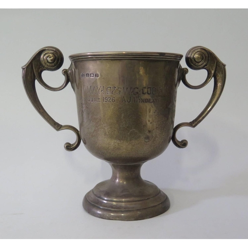 422A - A George V Silver Two Handled Presentation Cup 'Churston Artizan Challenge Cup, Birmingham 1923, Elk... 