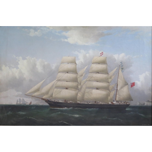 468 - Frederick J. Tudgay 1872 (1841-1921), Portrait of a Clipper flying Red Ensign and with paddle steame... 