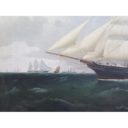 468 - Frederick J. Tudgay 1872 (1841-1921), Portrait of a Clipper flying Red Ensign and with paddle steame... 