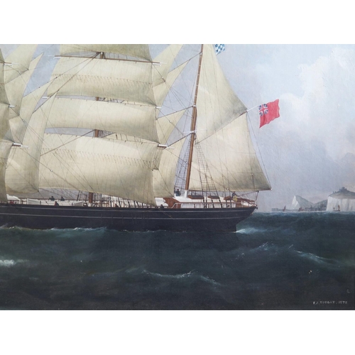 468 - Frederick J. Tudgay 1872 (1841-1921), Portrait of a Clipper flying Red Ensign and with paddle steame... 