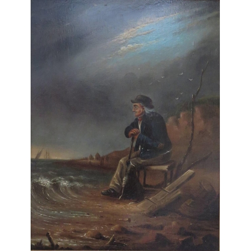 475 - GH? 1807, The Old Sailor, paper label verso: '? Near Shaldon', oil on board, 42 x 32cm, gilt gesso f... 