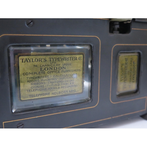 512 - A Royal Typewriter with inlaid glass panels 'Taylor's Typewriter Co.'