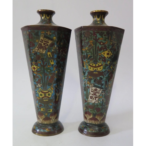 545 - A Pair of Nineteenth Century Chinese Hexagonal Cloisonné Vases, 25.5cm