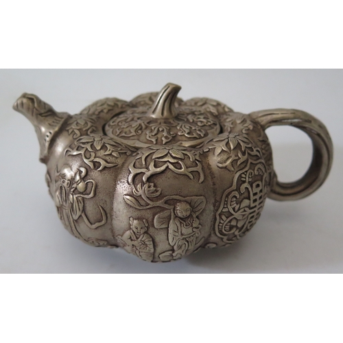 419 - A Chinese Metal Teapot, 695g